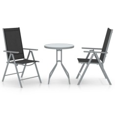vidaXL Set mobilier bistro, 3 piese, argintiu, aluminiu și textilenă foto