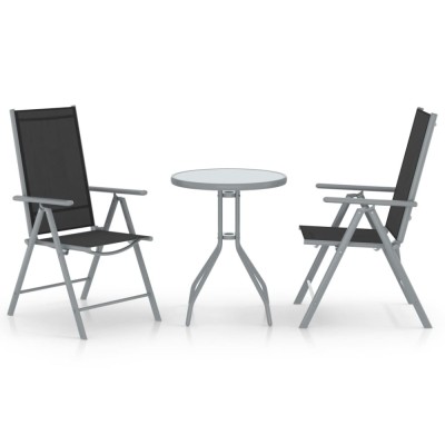 Set mobilier bistro, 3 piese, argintiu, aluminiu și textilenă foto
