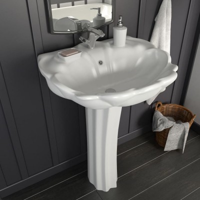 vidaXL Lavoar cu piedestal, alb, 580 x 510 x 200 mm, ceramică foto