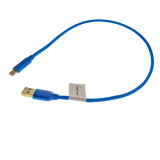 Cumpara ieftin Cablu Lanberg 41653 Premium USB 2.0 tata la USB tip C tata, QC 3.0 5A, cu protectie textila, 50cm, conectori auriti, albastru