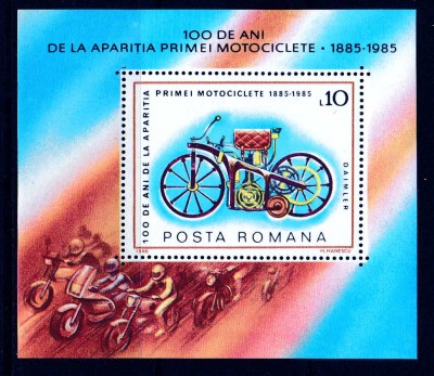 RO 1985 LP 1134 ,&amp;quot; Centenarul primei motociclete din lume&amp;quot; , colita 217 , MNH foto