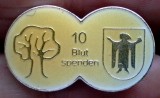 I.857 INSIGNA PIN GERMANIA 10 BLUT SPENDEN DONATOR DE SANGE argintie, Europa