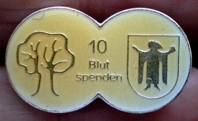 I.857 INSIGNA PIN GERMANIA 10 BLUT SPENDEN DONATOR DE SANGE argintie foto
