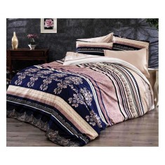 Lenjerie de pat pentru o persoana cu husa elastic pat si fata perna dreptunghiulara, Pink rose, bumbac ranforce, gramaj tesatura 120 g/mp, multicolor