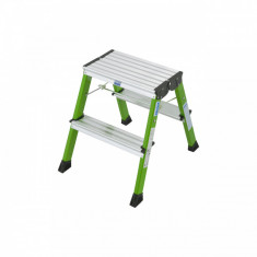 Scara mobila dubla cu trepte pe doua parti din aluminiu, Krause, Monto "Rolly", 2.45m inaltime lucru, 2x2 trepte, pliabila, verde