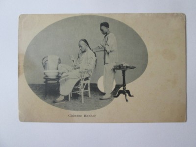 Carte postala Indochina Franceza-Barbier chinez,necirculata cca 1905,atentie are coltul de jos din partea stanga lipsa,in zona care este indoita foto
