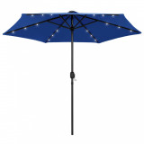 VidaXL Umbrelă de soare, LED-uri și st&acirc;lp aluminiu, azur, 270 cm