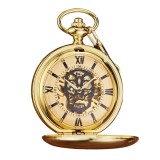 Ceas de buzunar Gorben PM247 Auriu - Skeleton Mecanic, Afișaj cu Cifre Romane, Cu Lant Vintage Retro