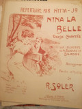 Partitura interbelic Nina la Belle, valse chantee, parole et musique R. Soler