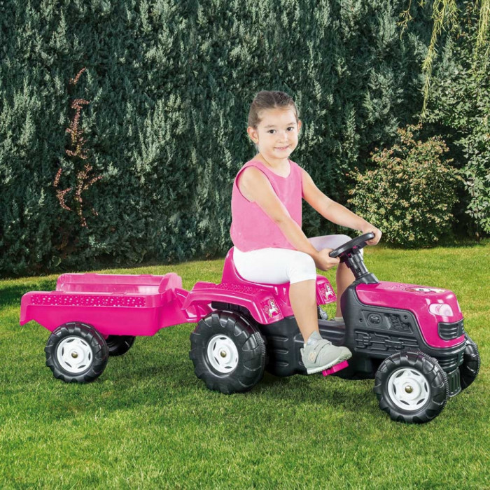 Tractor cu pedale și remorca Unicorn, 52x144x45cm, 5-7 ani, 3-5 ani, Fete