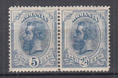 ROMANIA 1893 LP 51h REGELE CAROL I SPIC DE GRAU FILIGRAN PR EROARE 25 BANI+5 BANI TIMBRE GUMA ORIGINALA SARNIERA foto