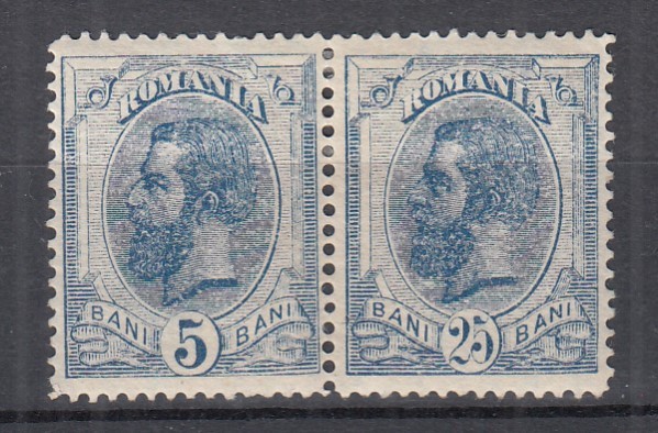 ROMANIA 1893 LP 51h REGELE CAROL I SPIC DE GRAU FILIGRAN PR EROARE 25 BANI+5 BANI TIMBRE GUMA ORIGINALA SARNIERA