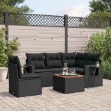 Cumpara ieftin Set mobilier de grădină cu perne, 6 piese, negru, poliratan