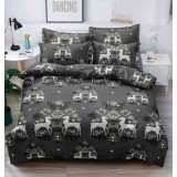 Lenjerie pat de Craciun cu elastic,pat dublu,bumbac finet,6 piese,gri inchis cu reni-A622