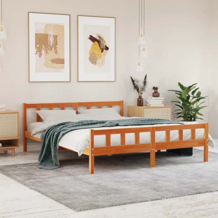 vidaXL Cadru de pat fără saltea, maro ceruit 180x200 cm lemn masiv pin 844400