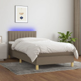 Gossi pat cu arcuri, saltea si led, gri taupe, 90x200 cm, textil