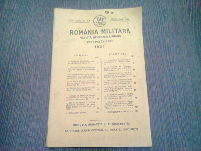 REVISTA REVISTA ROMANIA MILITARA NR.3-4/1934