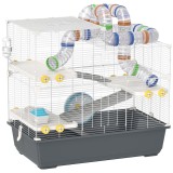 PawHut Cușcă pentru hamster pitic, 4 nivele, sistem de tuneluri, căsuță, accesorii, deschidere superioară, 78 x 45 x 73 cm, Gri | Aosom Romania