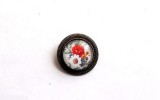 Brosa Rotunda Metal si Sticla, Bijuterie Dama cu Model Floral - Diametru 28mm, Multicolor