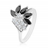 Inel lucios de culoare argintie, zirconii transparente, formă de bob negru - Marime inel: 50