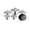 Set 5 Oale Inox Grunberg, 1.6-5.8L, 16-24cm + Tigaie, Capace Sticla Termorezistenta, Inductie, 12 Piese