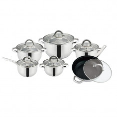 Set 5 oale inox Grunberg, 1.6 - 5.8 l, diametru 16-24 cm, tigaie inclusa, capace inox