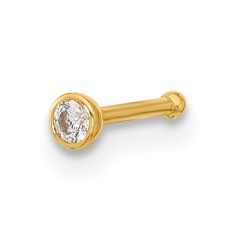 Piercing din Aur 14K pentru Nas, cu Piatra CZ de 2mm, Sistem Push cu Bila 1mm