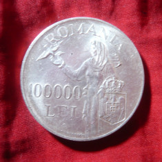 Moneda 100 000 lei 1946 Mihai I , argint , cal. F.Buna