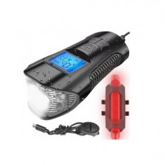 Set stop si far pentru bicicleta cu kilometraj LCD 5 functii,claxon,rezistent la apa