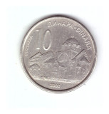 Moneda Serbia 10 dinari/dinara 2003, stare foarte buna, curata, Europa, Cupru-Nichel