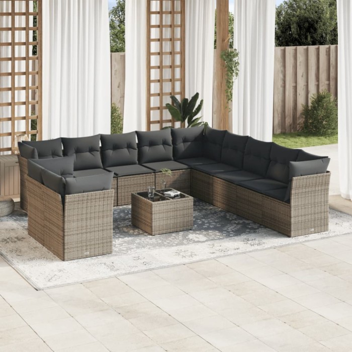 Gossi set canapea de gradina cu perne, 12 piese, gri, poliratan