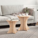 Set 2 Măsuțe Cafea vidaXL Lemn Brad Masiv, Natur, 46x46x47 cm. Măsuță Living Rustic, Design Rotund, Asamblare Ușoară