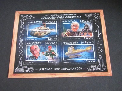 Maldive 2017 Timbre Poștale &amp;ndash; 20 Ani de la Moartea lui Jacques-Yves Cousteau, 4 modele cu submersibile și explorare științifică foto