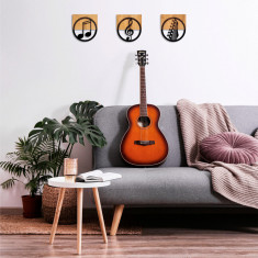 Decoratiune de perete, Just Music, 50% lemn/50% metal, 25 x 3 x 27 cm, 3 piese, Nuc negru