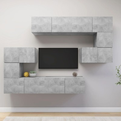 Set de dulapuri TV, 8 piese, gri beton, lemn prelucrat foto