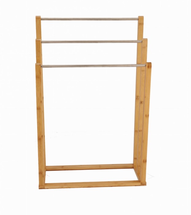 Suport pentru prosoape pe trei randuri, maro si argintiu, 83,5 x 55 x 24 cm