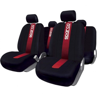 Set Huse Scaune Auto Sparco Red Spider, negru - rosu, 9 bucati foto