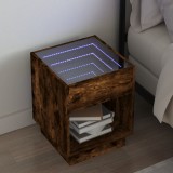 VidaXL Noptieră cu LED infinity, stejar fumuriu, 40x40x50 cm