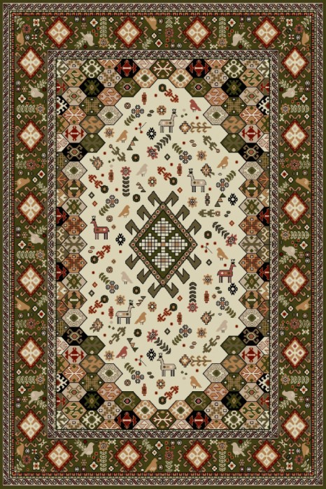Covor Model Lotos 1535-310, Marime 80 x 150 cm, Verde, Inaltime Fir 8 mm, Antialergic, Polipropilena, Living, Dormitor, Sufragerie, Birou