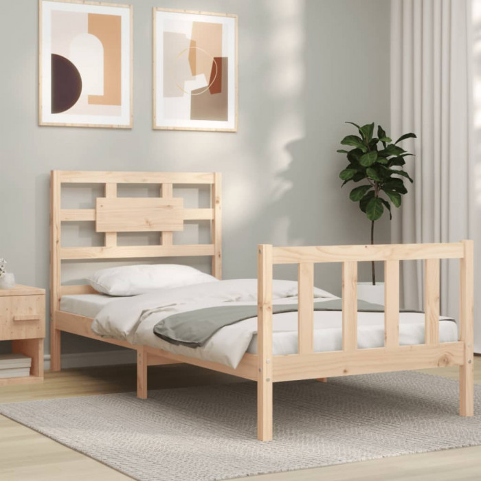 Cadru de pat cu tablie single, lemn masiv GartenMobel Dekor