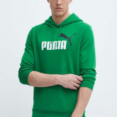 Puma bluză bărbați, culoarea verde, cu glugă, imprimeu 586765
