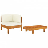 Set mobilier grădină perne alb/crem, 2 piese, lemn masiv acacia, vidaXL