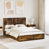 vidaXL Cadru de pat cu depozitare și tăblie Stejar fumuriu 3414393