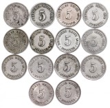 GERMANIA -5 PFENNIG - LOT 14 BUCATI - ANI DIFERITI, MONETARII DIFERITE
