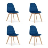 Set 4 scaune bucatarie/living, Artool, Bora, catifea, lemn, albastru, 44.5x54x81.5 cm, Leobert