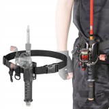 Centura Pescuit Ajustabila cu Suport Undita/Lanseta, Nailon Elastic, Talie 84-140cm, Accesorii, Negru