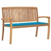 VidaXL Bancă de grădină stivuibilă cu pernă, 128,5 cm, lemn masiv tec 3063283