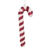Ornament Brad Crăciun, Baston, Spumă, Alb, Panglică Roșie, 12cm, Oem