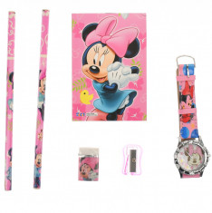 Set ceas, pentru copii, cu Minnie Mouse, caiet si rechizite cadou - 5020629 foto