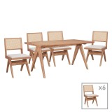 Cumpara ieftin Set de 7 buc masa si scaune Winslow din lemn de cauciuc nuanta nuc deschis 160x85x75 cm